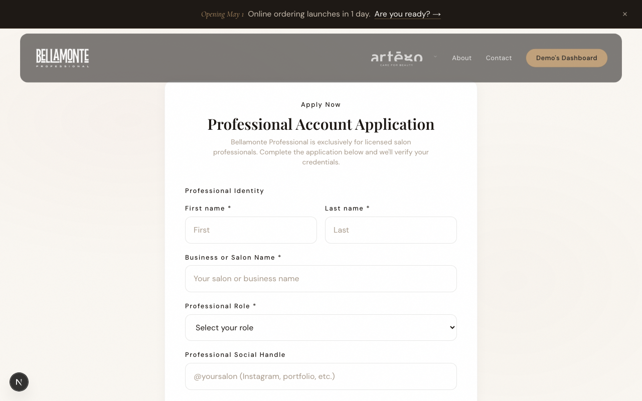 registration form, Professional Identity section